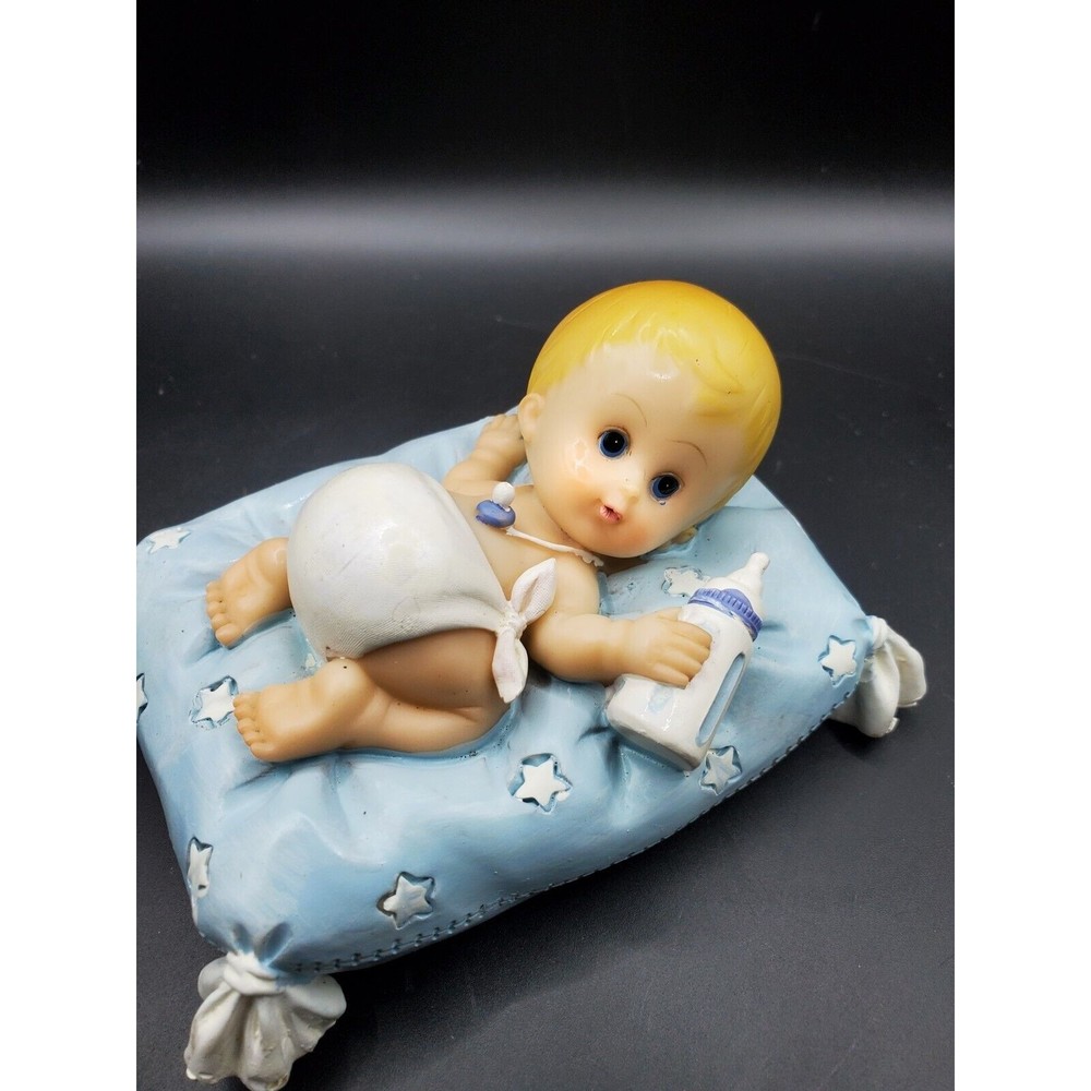 New In Box Baby Boy On Pillow Figurine By Turtle King Corporation Diaper Bottle - Picture 9 of 10